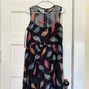 Calvin Klein sleeveless colorful feather embroidered mid-length dress